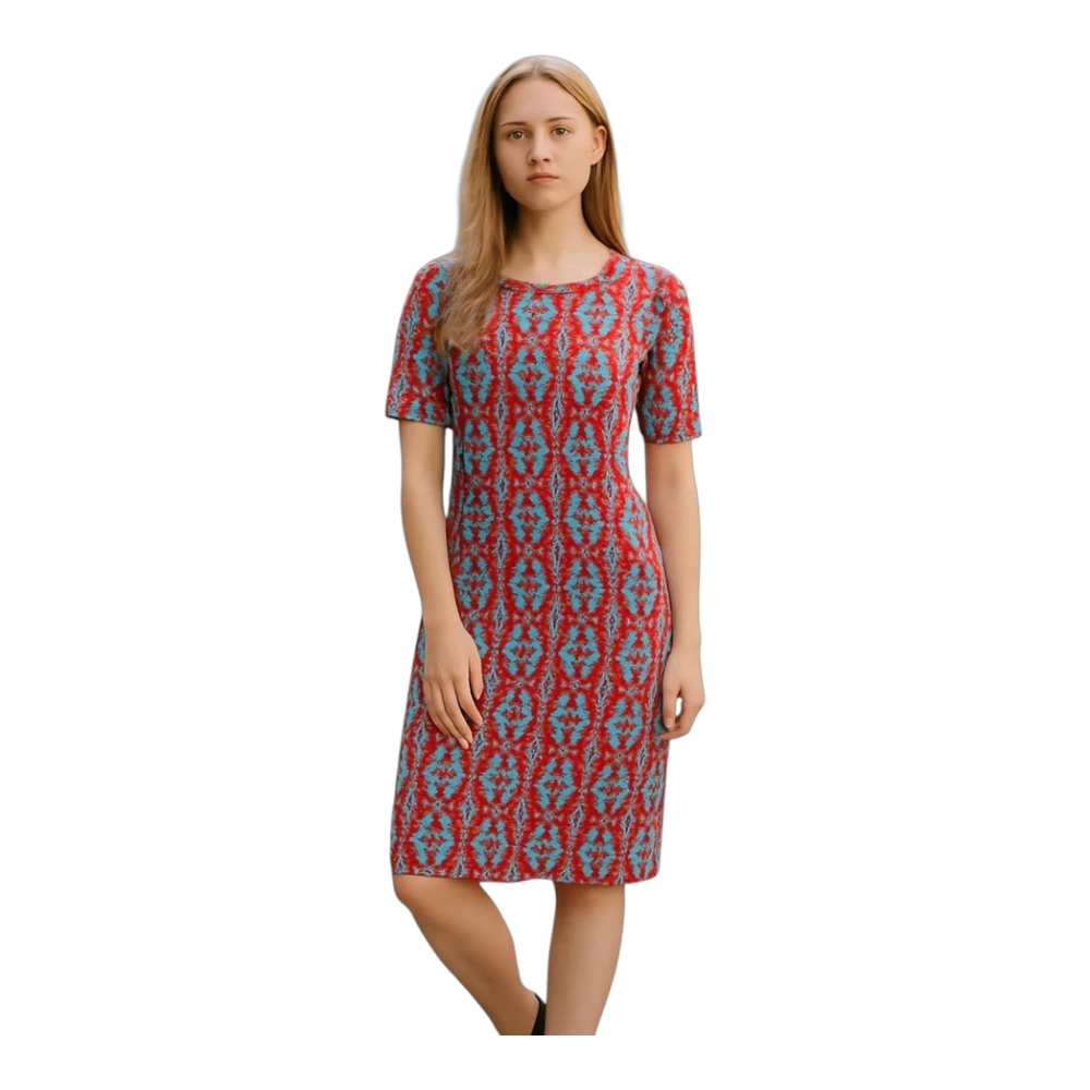 LuLaRoe Red and Light Blue Patterned Midi Dress